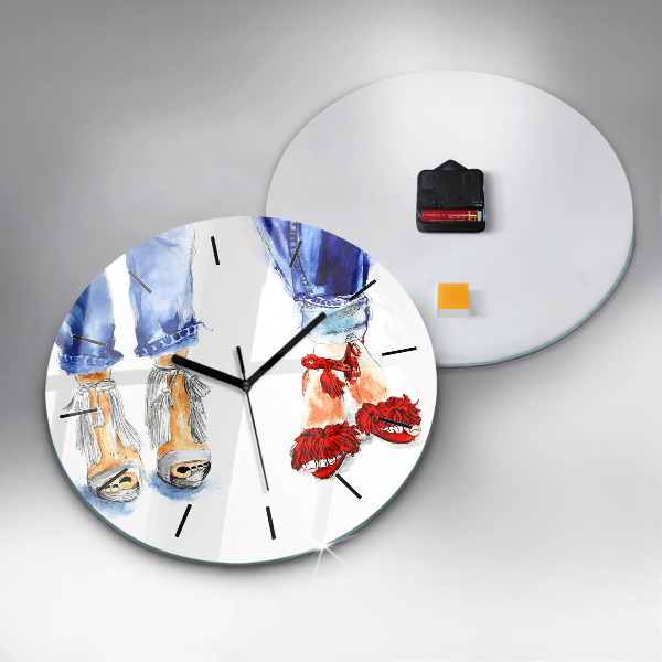 Round glass clock 'Women''s High Heels'