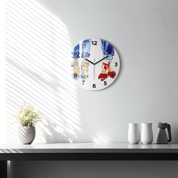 Round glass clock 'Women''s High Heels'
