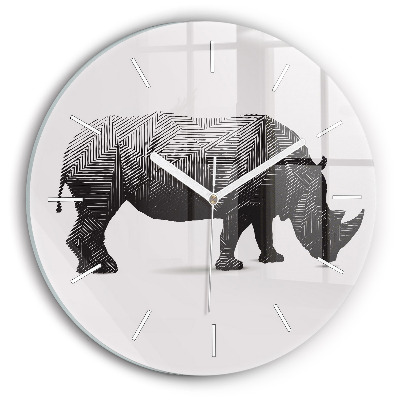 Round glass clock Rhinoceros line art
