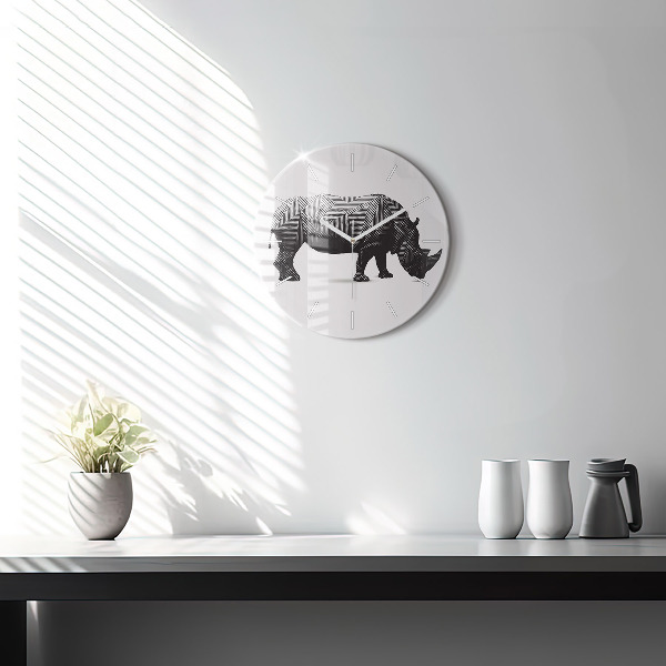 Round glass clock Rhinoceros line art