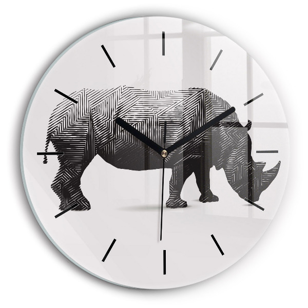Round glass clock Rhinoceros line art