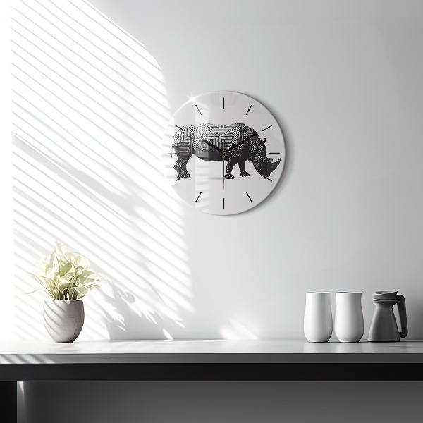 Round glass clock Rhinoceros line art