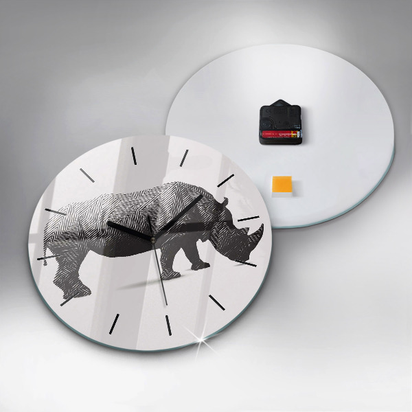 Round glass clock Rhinoceros line art