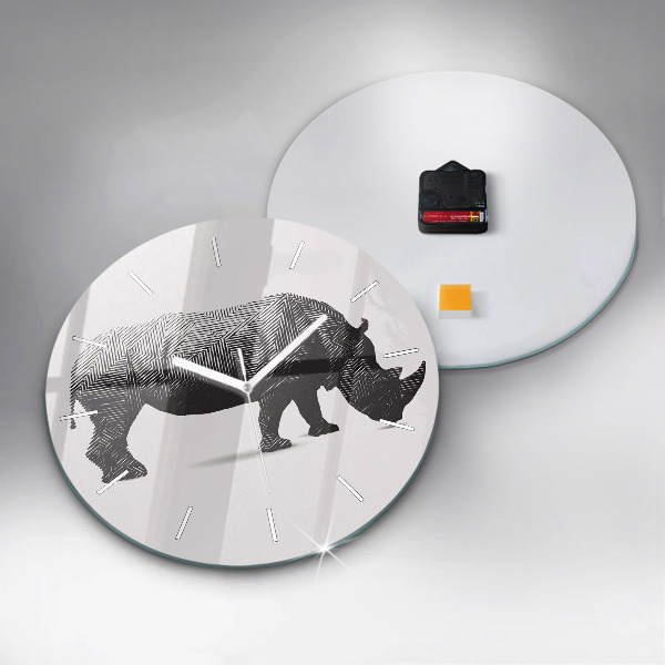 Round glass clock Rhinoceros line art