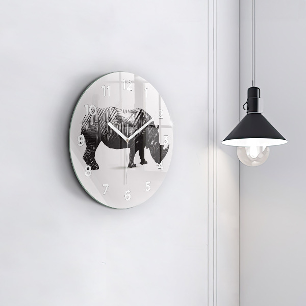 Round glass clock Rhinoceros line art