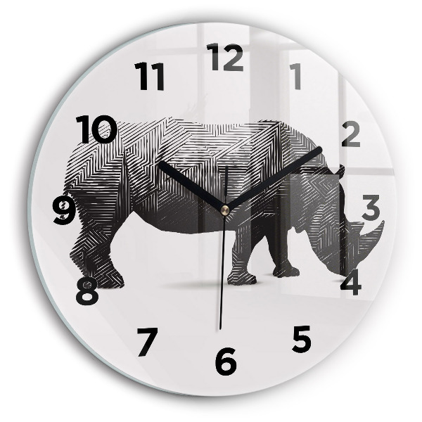 Round glass clock Rhinoceros line art