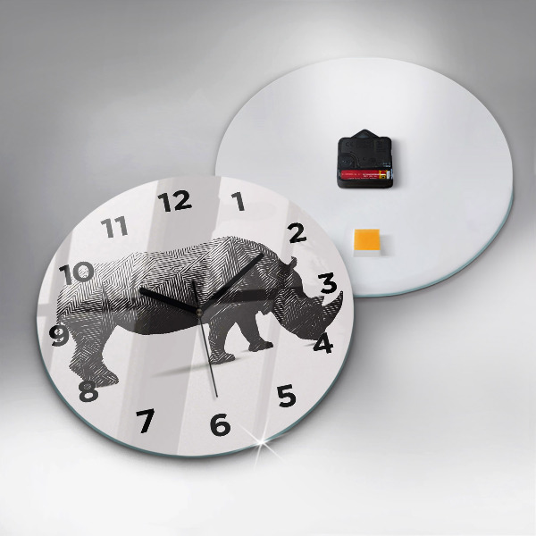 Round glass clock Rhinoceros line art