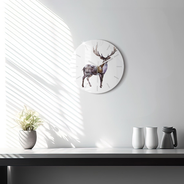 Round glass clock Deer king of the wilderness