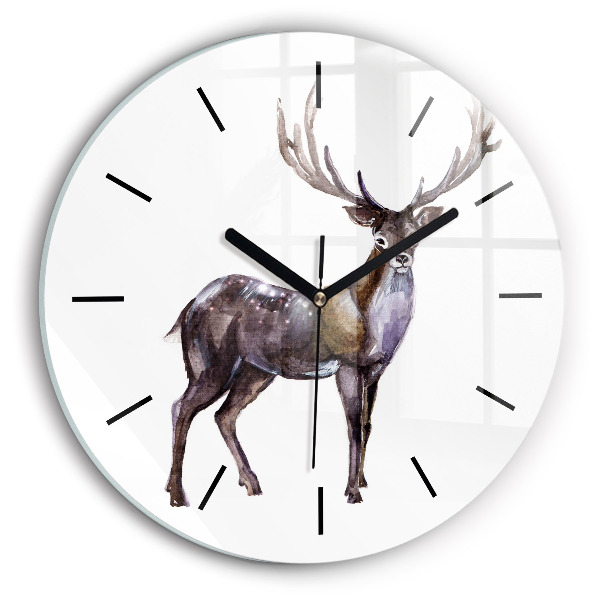Round glass clock Deer king of the wilderness