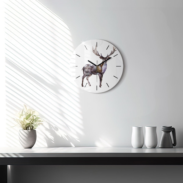 Round glass clock Deer king of the wilderness