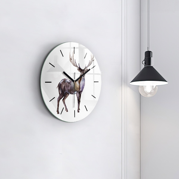 Round glass clock Deer king of the wilderness