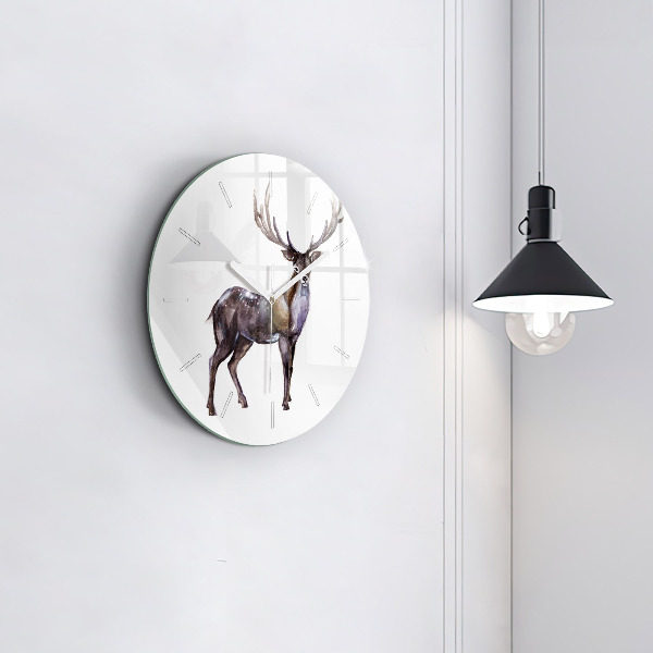Round glass clock Deer king of the wilderness