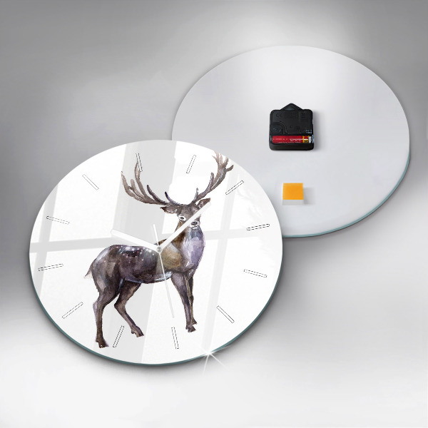 Round glass clock Deer king of the wilderness