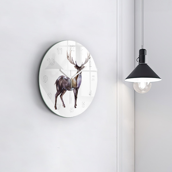 Round glass clock Deer king of the wilderness