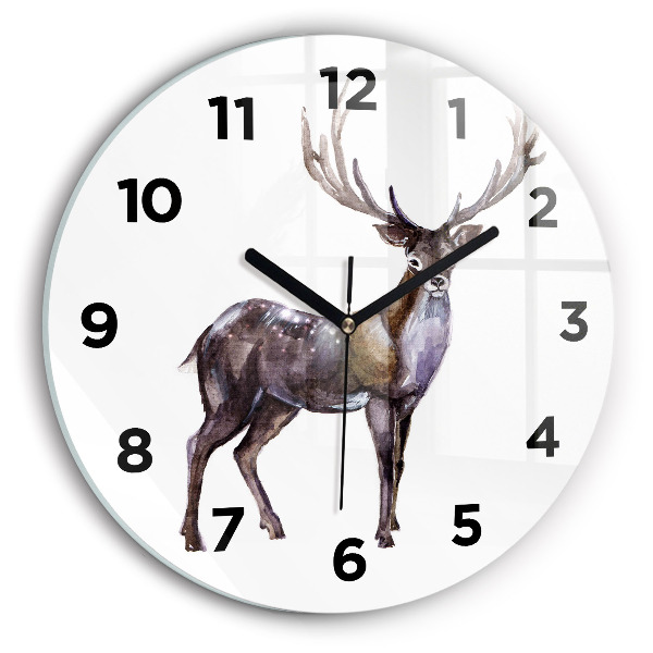 Round glass clock Deer king of the wilderness