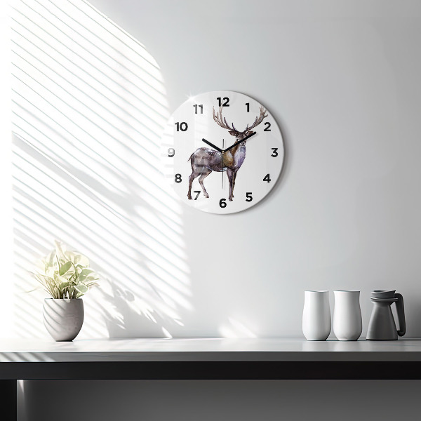 Round glass clock Deer king of the wilderness
