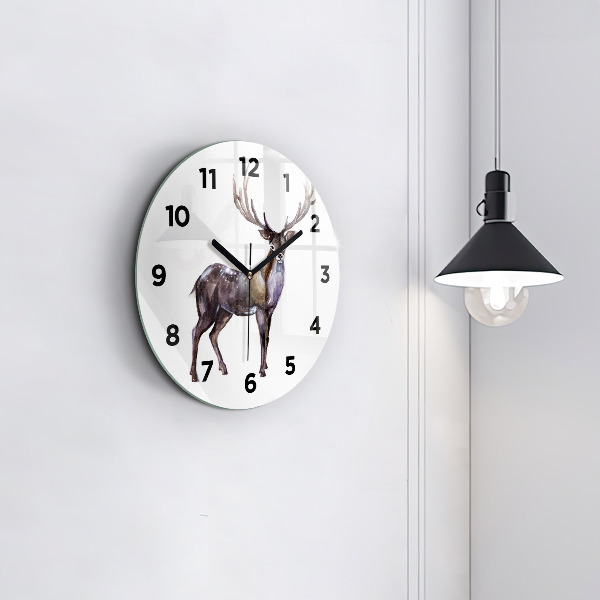 Round glass clock Deer king of the wilderness