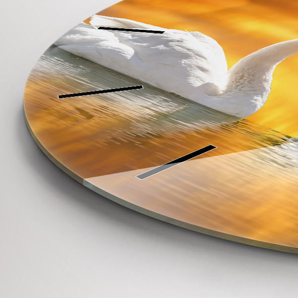 Round glass clock Swans in Love