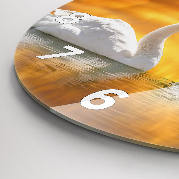 Round glass clock Swans in Love