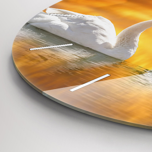 Round glass clock Swans in Love