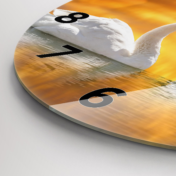 Round glass clock Swans in Love
