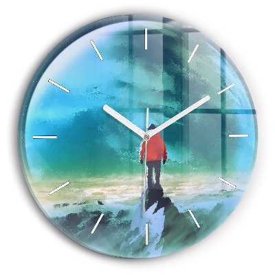 Round glass clock Man in the moon