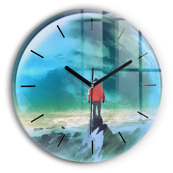 Round glass clock Man in the moon