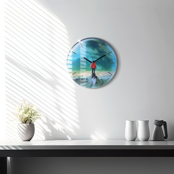 Round glass clock Man in the moon