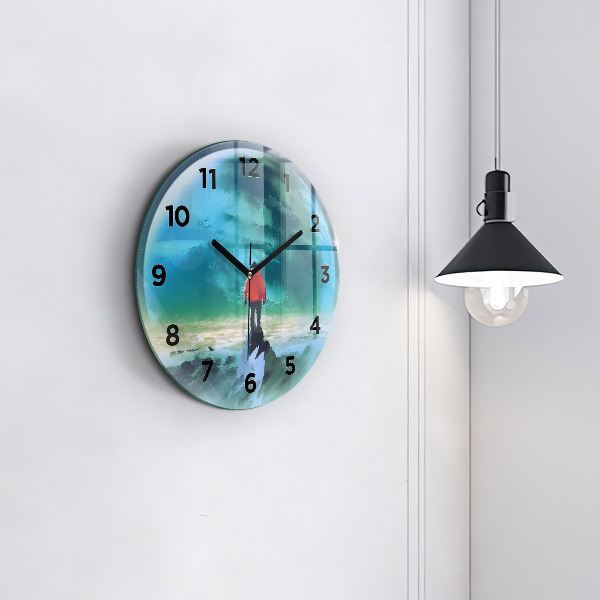 Round glass clock Man in the moon