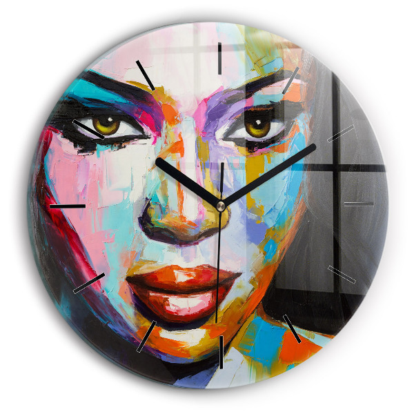 Round glass clock 'Colorful woman''s face'