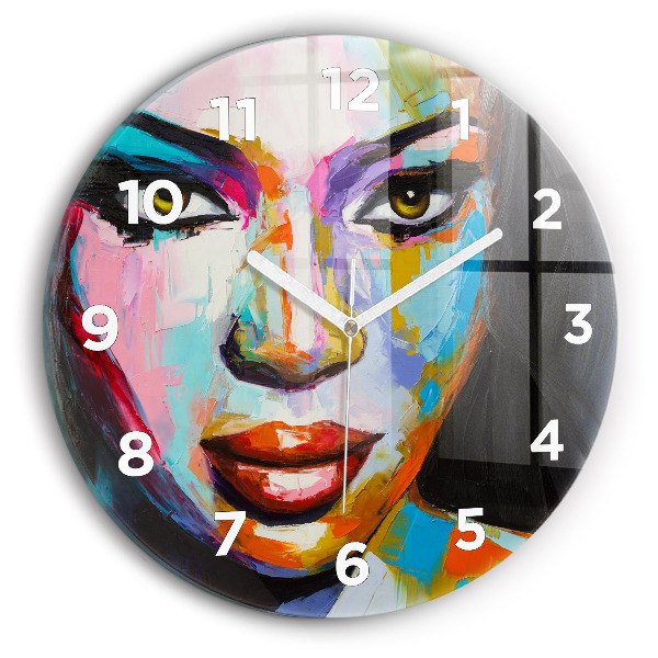 Round glass clock 'Colorful woman''s face'