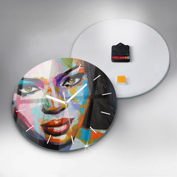 Round glass clock 'Colorful woman''s face'