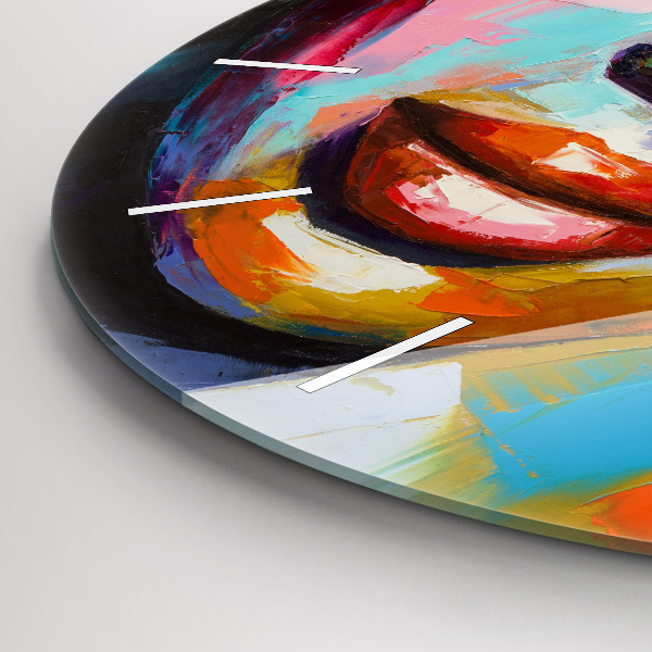 Round glass clock 'Colorful woman''s face'