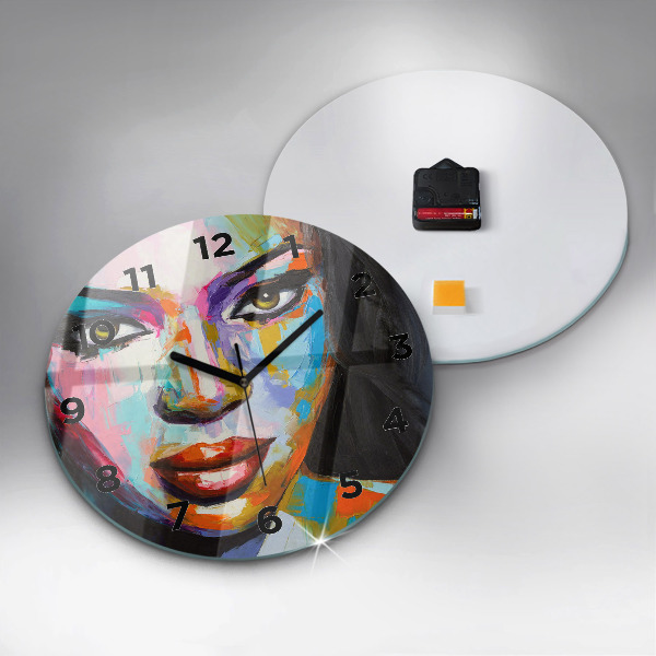 Round glass clock 'Colorful woman''s face'