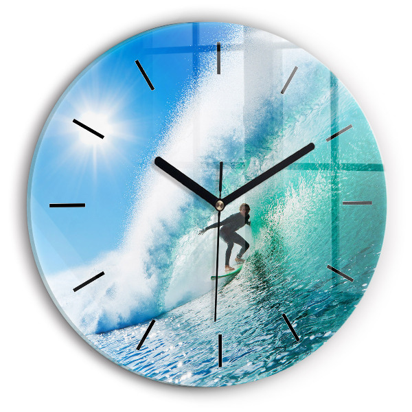 Round glass clock Surfing in Hawaii