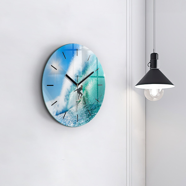 Round glass clock Surfing in Hawaii