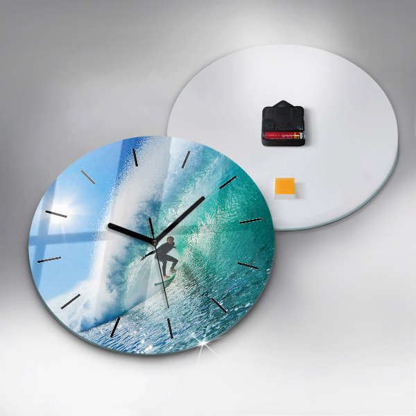 Round glass clock Surfing in Hawaii