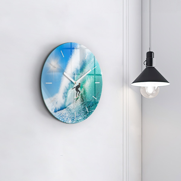 Round glass clock Surfing in Hawaii