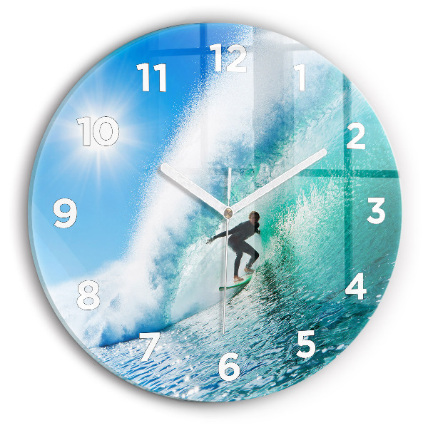 Round glass clock Surfing in Hawaii