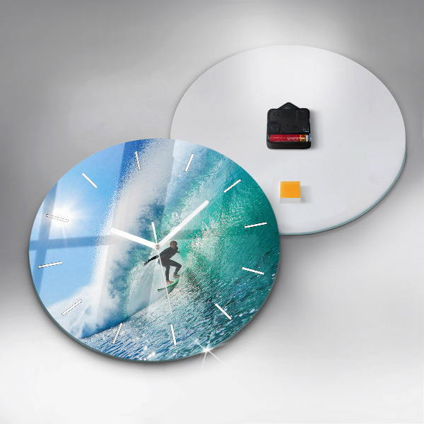Round glass clock Surfing in Hawaii