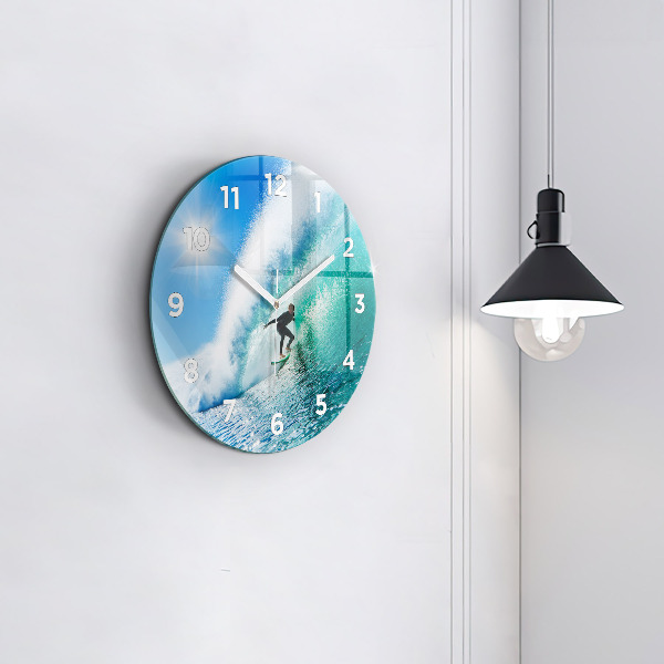 Round glass clock Surfing in Hawaii