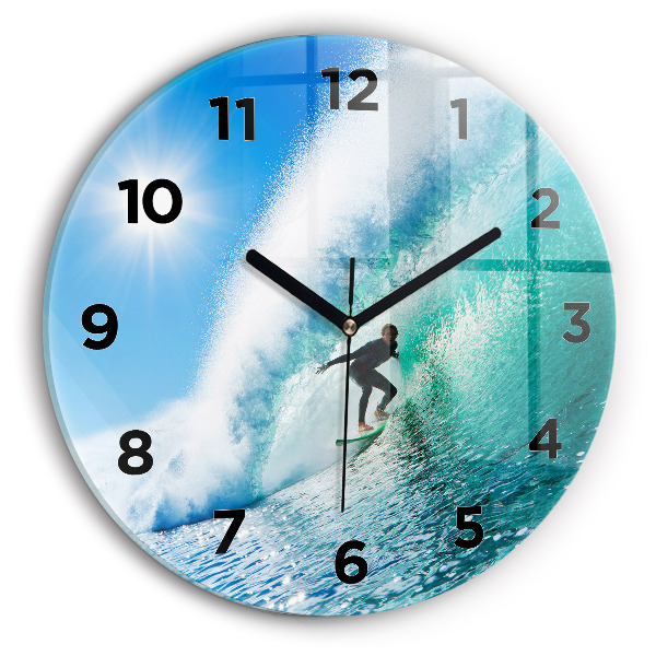 Round glass clock Surfing in Hawaii