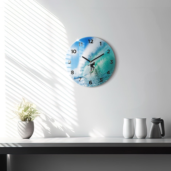 Round glass clock Surfing in Hawaii