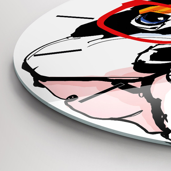 Round glass clock French bulldog with glasses