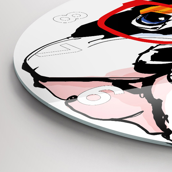 Round glass clock French bulldog with glasses