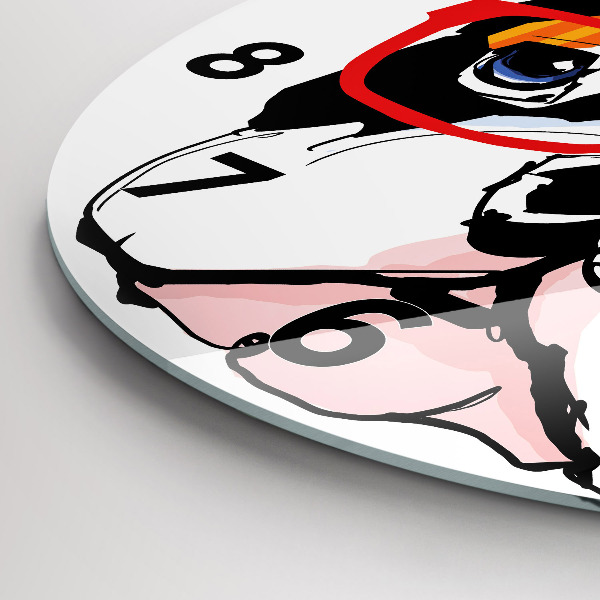 Round glass clock French bulldog with glasses