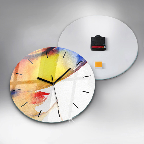 Round glass clock Woman in a hat