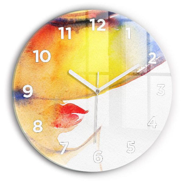 Round glass clock Woman in a hat