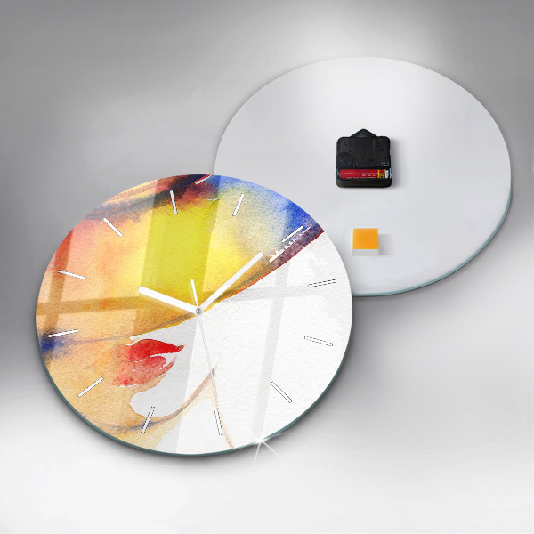 Round glass clock Woman in a hat