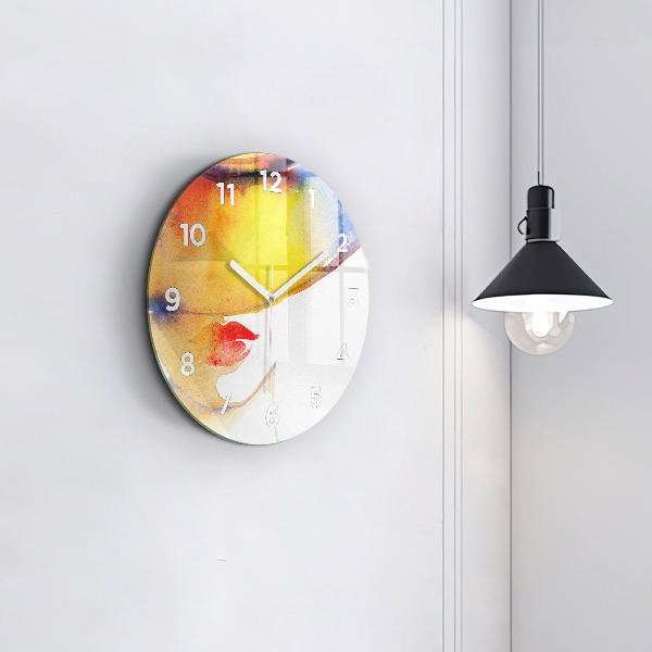Round glass clock Woman in a hat